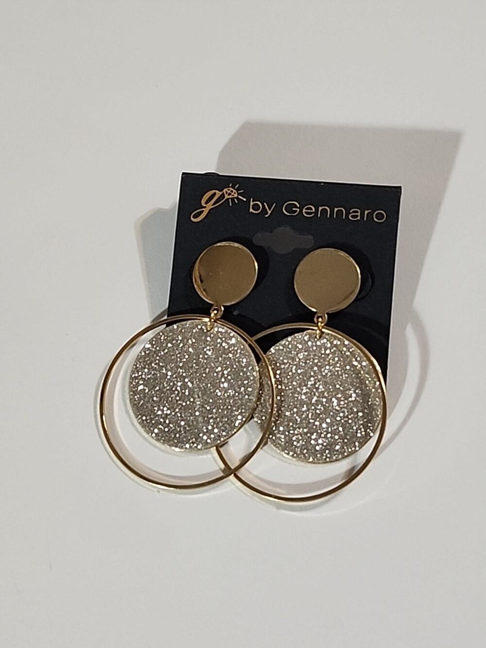 G by Gennaro Dangle Earrings Silver Glittery Design Round Double Circle Post
